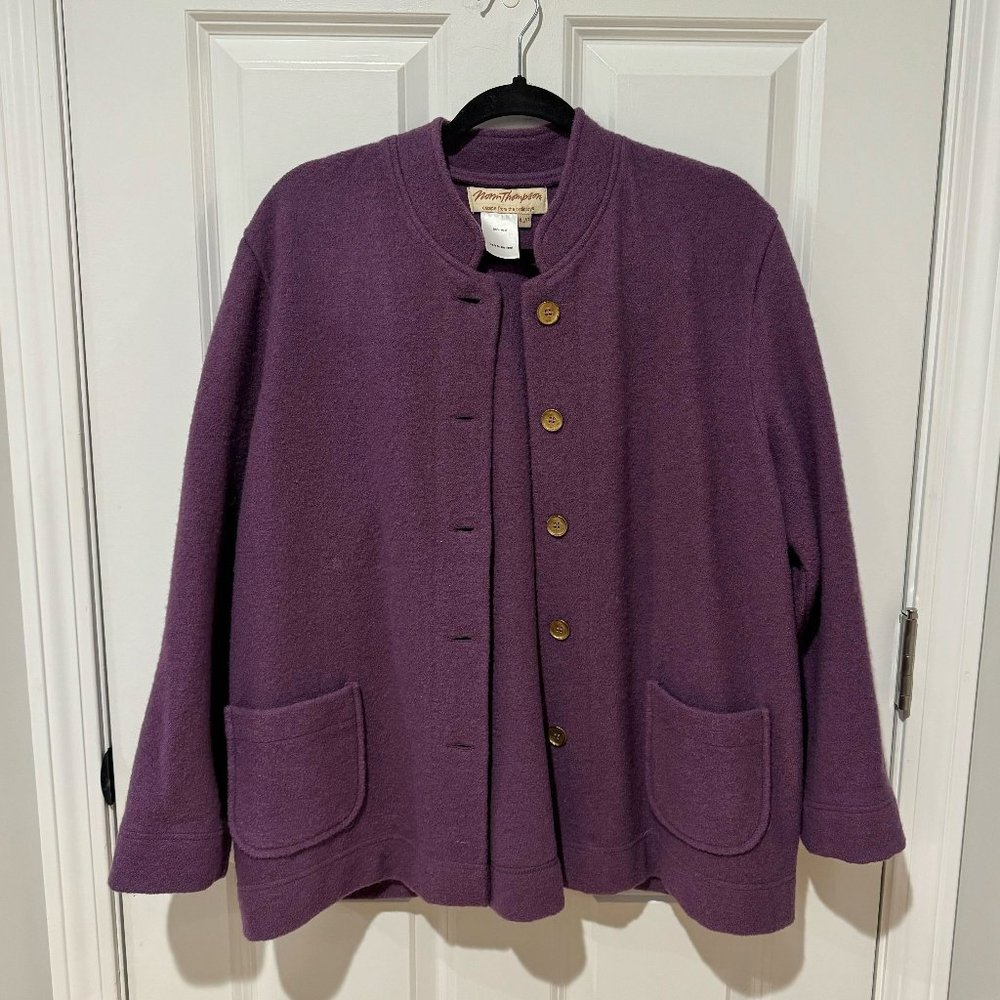 Vintage Norm Thompson Purple Wool Button Jacket - Size Extra Large